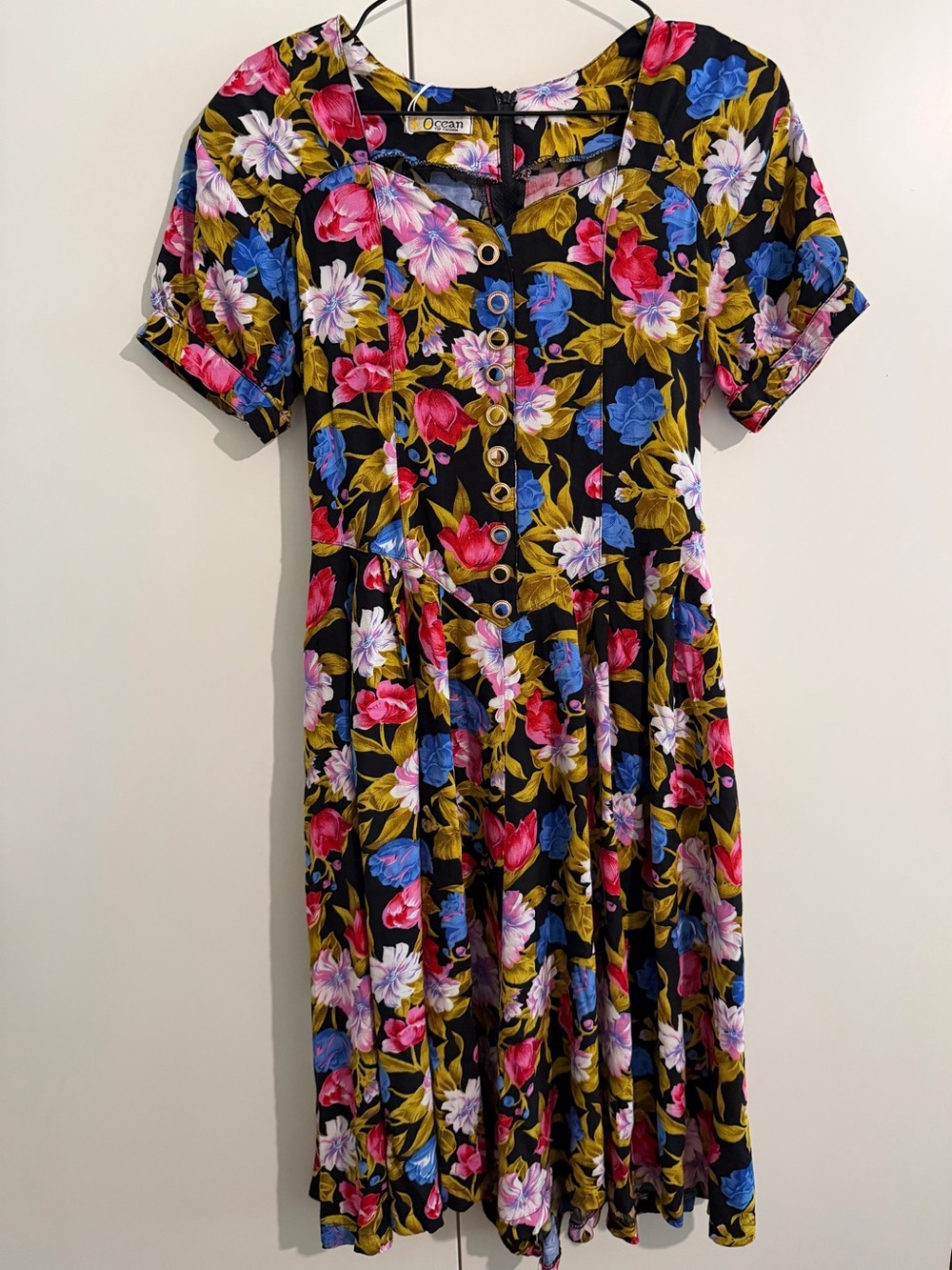 OCEANS Floral Button-Front floral 80s Midi Dress - medium